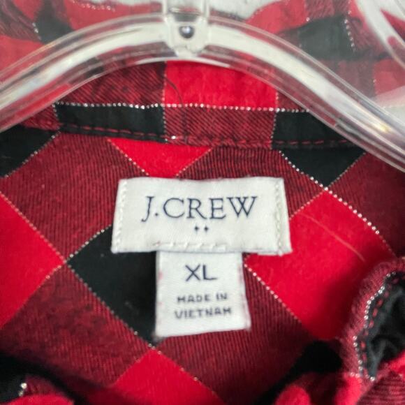 J. CREW Red Black Buffalo Check Plaid Pattern Button Down Womens XL Christmas - Picture 8 of 13